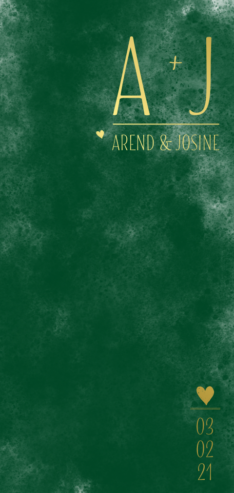 Groen trouwkaartje met goudfolie