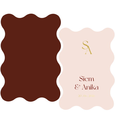 Trouwkaart set bordeauxrood met lichtroze - golfvorm