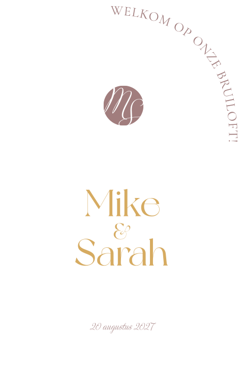 Boogvorm welkomstbord bruiloft mauve goud