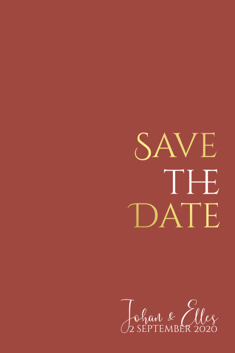 Bruinrode save the date met goudfolie
