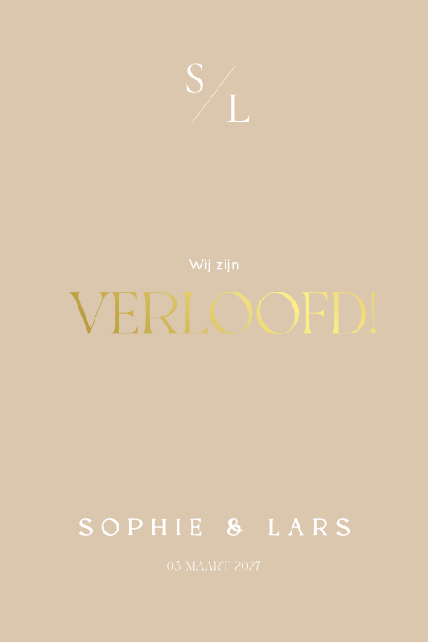Beige verlovingskaart met goudfolie