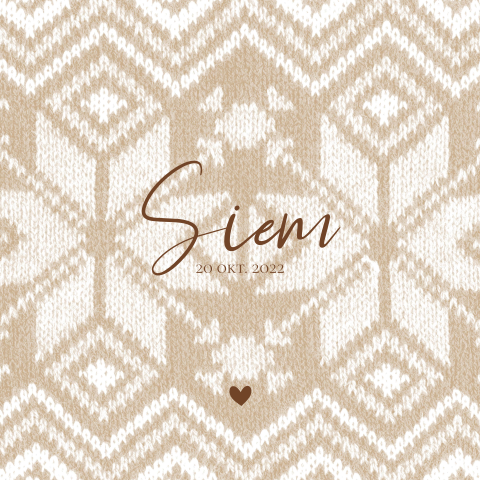 Jongens geboortekaartje winter met zandkleur