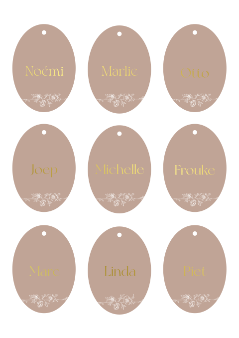 Naamkaartjes Gentle Bloom beige met goudfolie