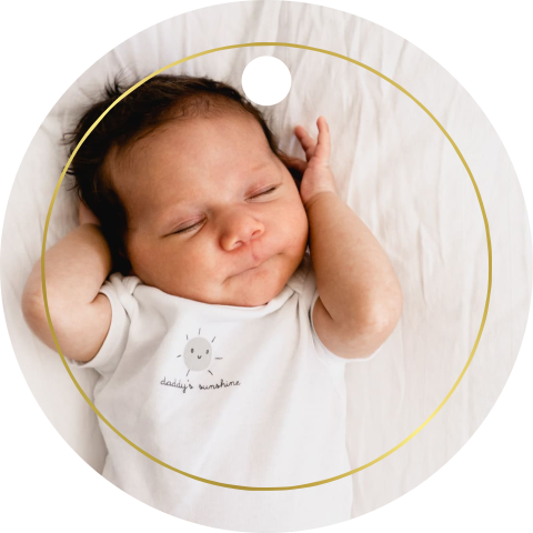 Label 40mm met foto en goud randje