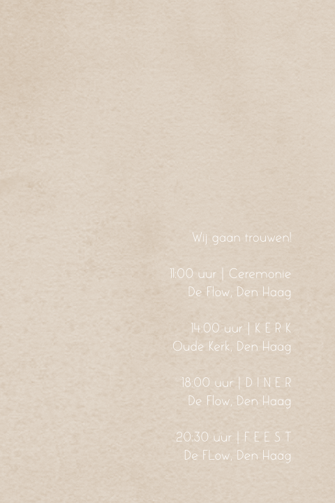 Achter kaartje voor trouwkaart zandkleur