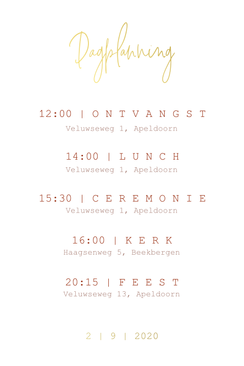 Dagplanning met goudfolie en bordeauxrode tekst