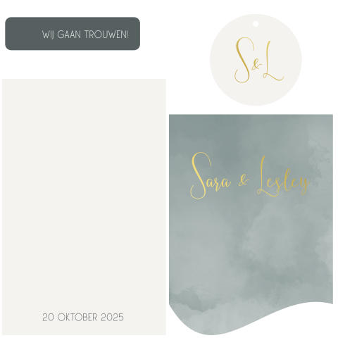 Labelkaart met zeegroen blauw en extra kaartje