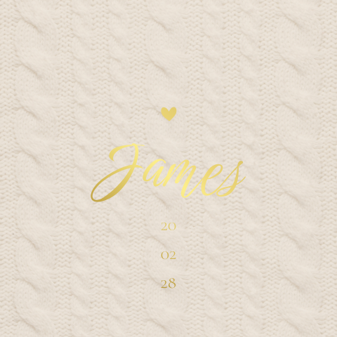 Winters jongens geboortekaartje met kabelpatroon