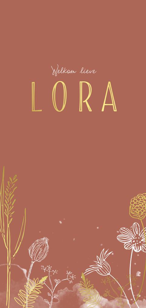 geboortekaartje-bruinrood-veldbloemen