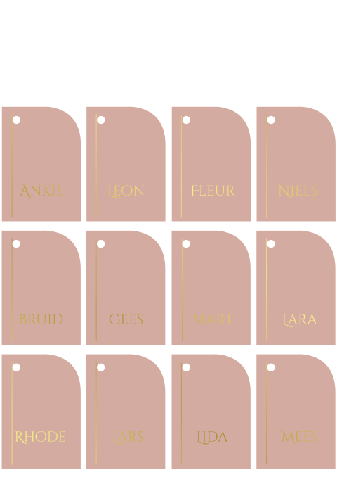 Naamkaartjes roze met goudfolie lijn