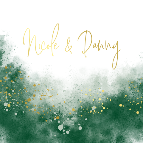 Vierkant trouwkaartje donkergroen met goudfolie