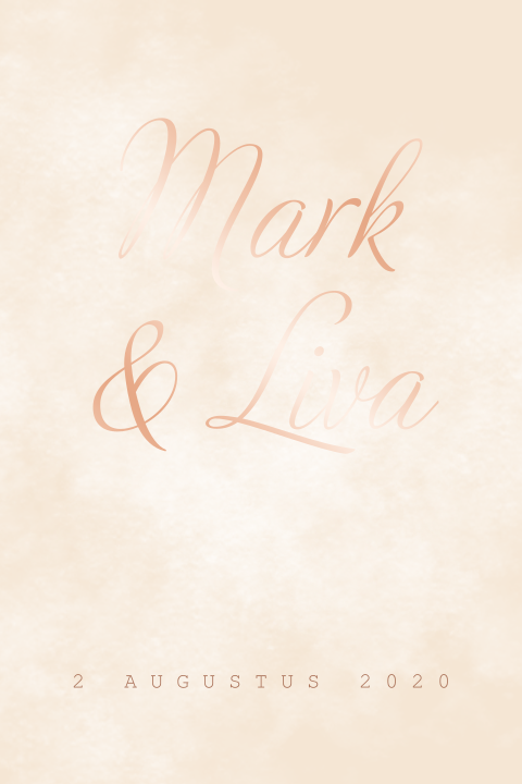 Trouwkaartje met zandkleurige achtergrond en folie