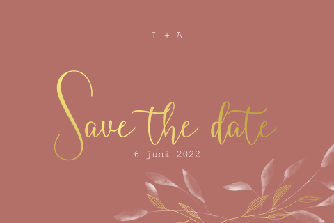 Save the date oudroze rood met goudfolie