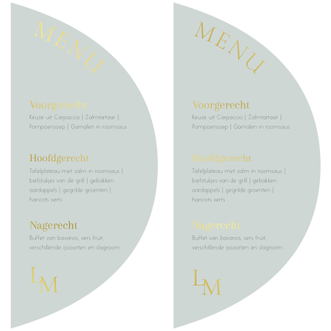 Lichtgroene menukaarten met goudfolie