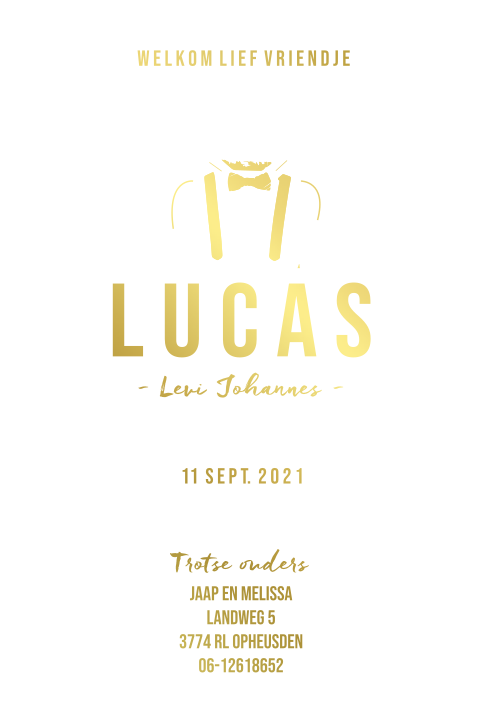 Stoer geboortekaartje voor een jongetje met goudfolie