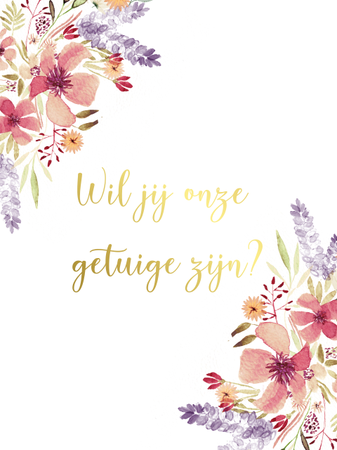 Wijnetiket staand getuige met bloemen