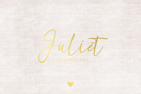 Dubbel linnenlook geboortekaartje met goudfolie meisje