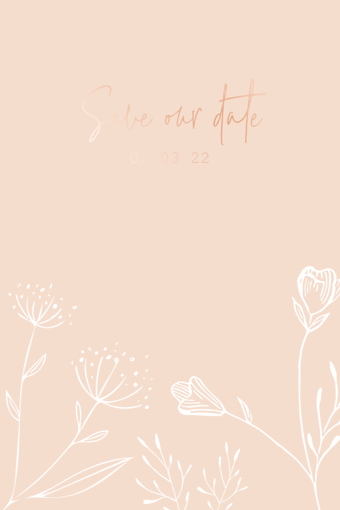 Vrolijke save the date met veldbloemen en folie