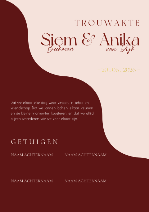 Trouwakte | bordeaux & pink
