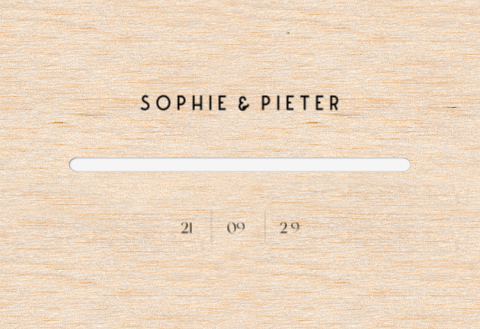 Houten enveloppen kist met zwarte tekst