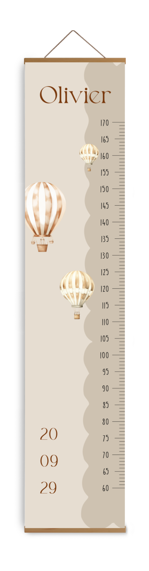 Groeimeter in zandkleur met ballonnen