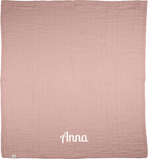 Oud roze hydrofiele doek met geborduurde naam
