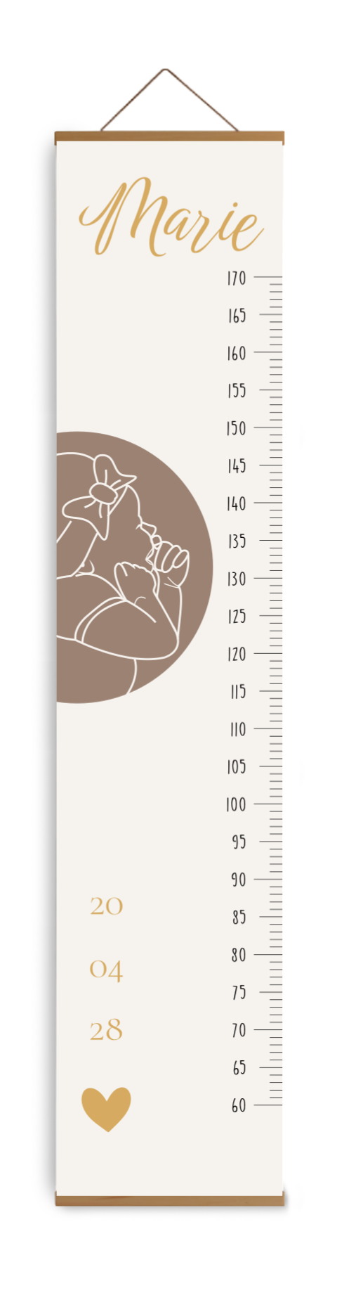 Groeimeter Marie met goudkleur tekst en line art
