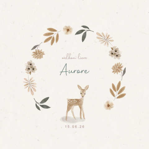 Geboortekaartje voor meisje met dieren en bloemen illustratie