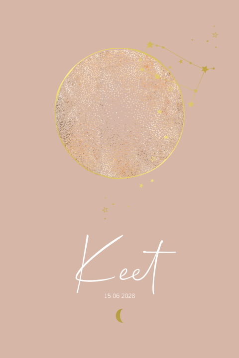 Geboortekaartje illustratie maan meisje goudfolie sterrenbeeld