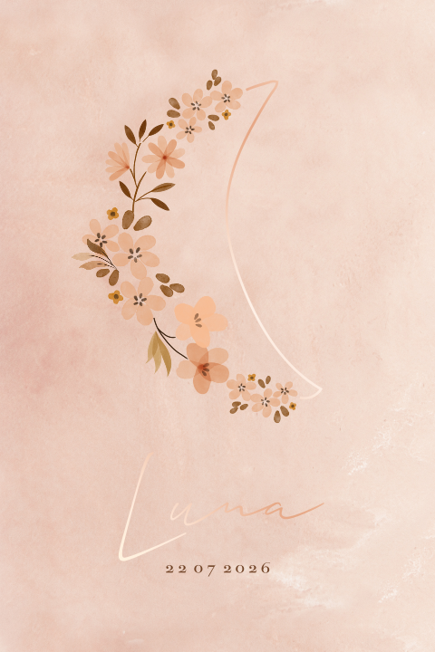 Geboortekaartje meisje trend maan rosefolie