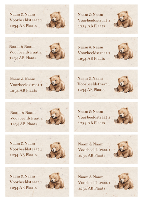 Adressticker met beer op neutrale vezel achtergrond