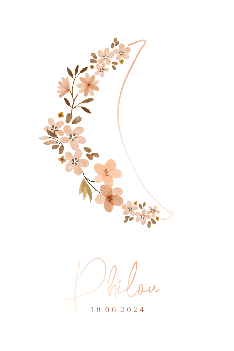 Geboorteposter voor een meisje met maan folie en bloemen