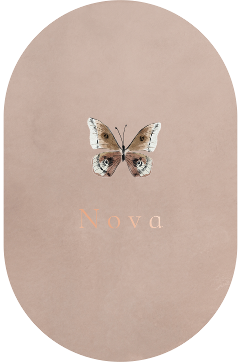 Geboortekaartjevoor een meisje met vlinder en rosefolie