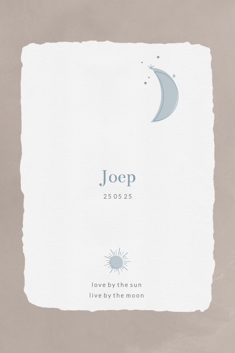 Geboortekaartje jongen met maan, zon en sterretjes