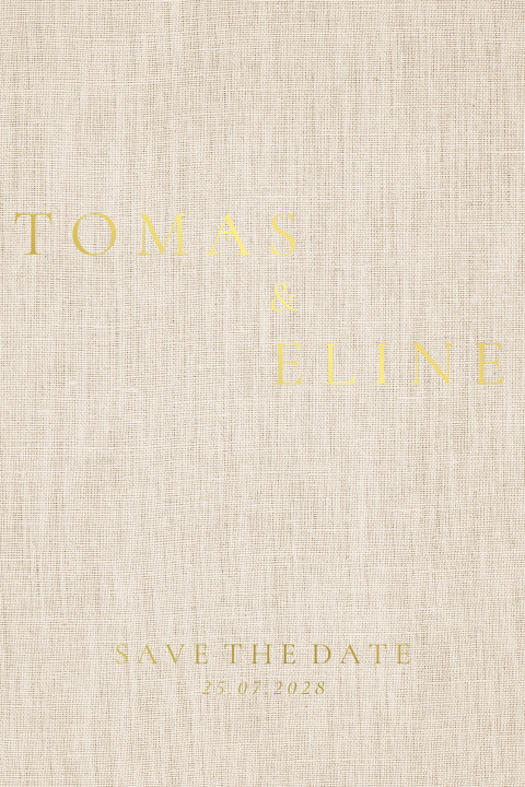 Save the date minimalistisch klassiek linnenlook met goudfolie