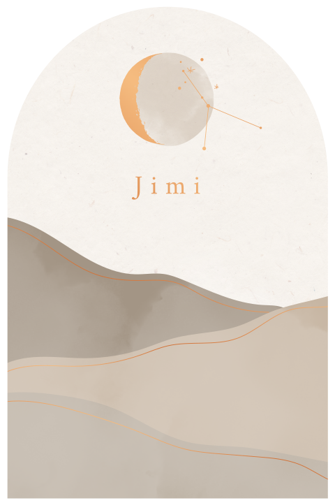 Geboortekaartje jongen met sterrenbeeld en maanstand koperfolie