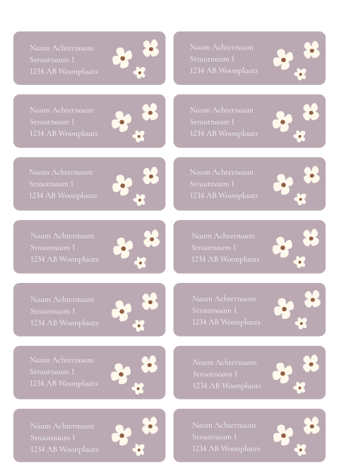Lila adressticker met bloemetjes