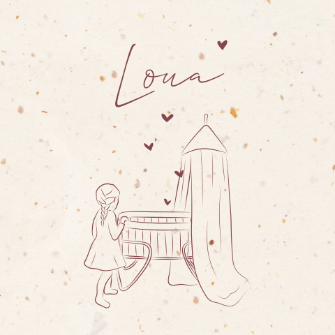 Geboortetegeltje meisje met wiegje en zus