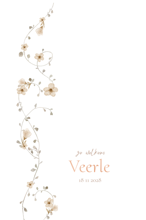 Geboortekaartje met bloemen en folie voor een meisje