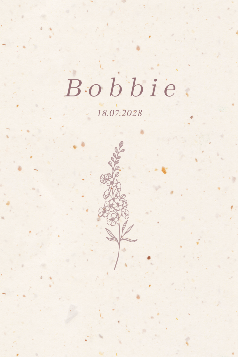 Geboortekaartje meisje met bloem op eco tulpenpapier