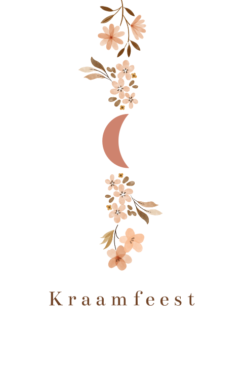 Uitnodiging kraamborrel bloemen maan voor een dochter