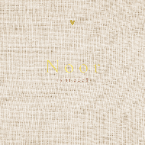 Geboortekaartje meisje met linnen achtergrond en goudfolie