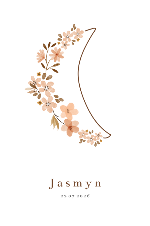 Geboortekaartje meisje met maan bloemen