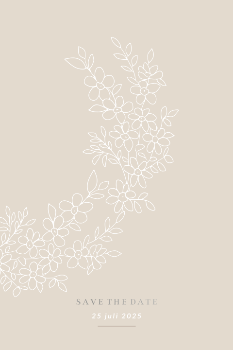 Zilverfolie Save the Date kaart met bloem illustratie