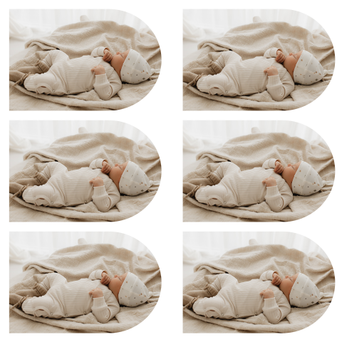 Neutrale babyfoto label boog stansvorm passend bij het geboortekaartje