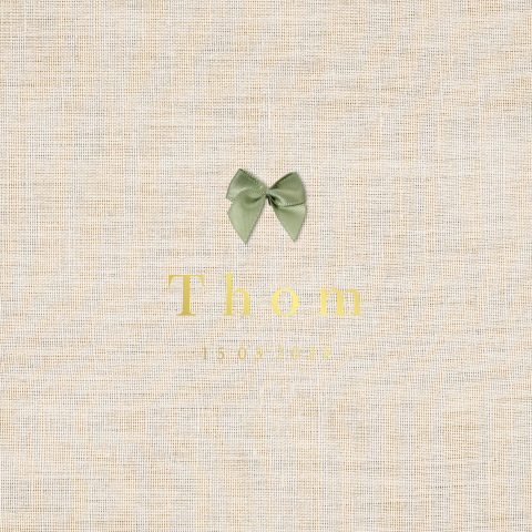 Geboortekaartje jongen linnen en goudfolie met echt strikje