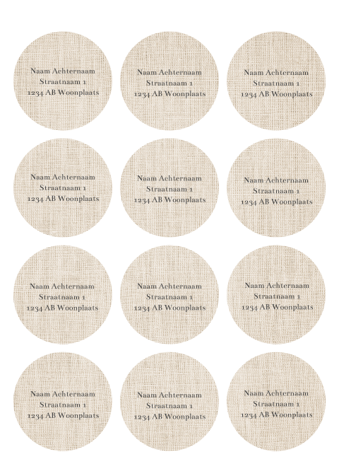 Ronde adressticker voor de envelop met linnen achtergrond