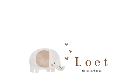 Geboortekaartje jongen met olifant en hartjes