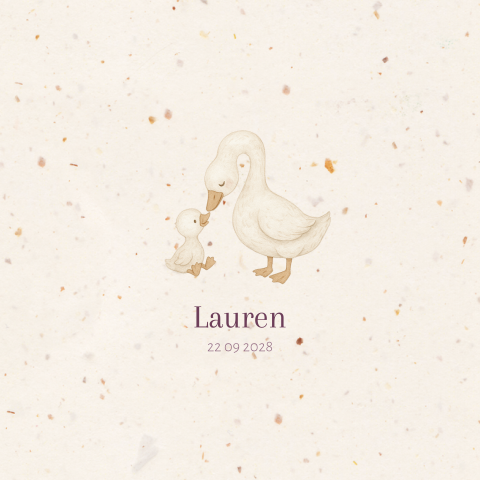 Duurzaam geboortekaartje meisje met gansje op echt tulpen papier
