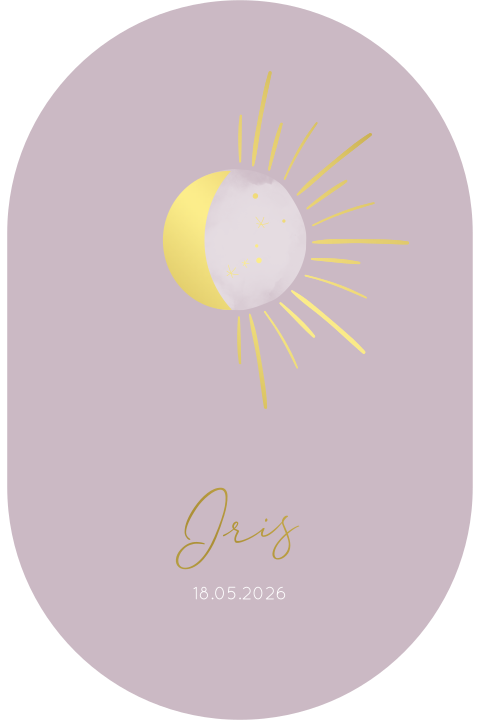 Geboortekaartje meisje met zon en maan in goudfolie